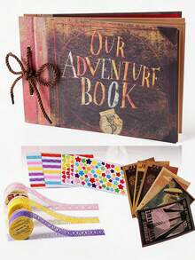 1pc 11.4/7.4in 80 Pages Travel Diary Scrapbook Vintage Style Travel Keepsake Vintage Kraft Paper Scrapbook Ring Binder Photo Album DIY Anniversary Wedding Travel Record Friends Birthday Gift Valentine's Day Halloween Christmas New Year Gift - Alphabet Adventure Scrapbook Album - View 10
