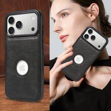 eaacaa Vintage PU Leather Phone Case Compatible With Apple 17 Pro Max/17 Pro/17/16 Pro Max/16 Pro/16/15 Pro Max/15 Pro/15/14 Pro Max/14 Pro/14/13 Pro Max/13 Pro/13/12 Pro Max/12 Pro/12, Hollow Design With Logo Cutout, Shockproof Protective Shell, Can Hold 1 SIM Card Ejector Tool And 2 Mobile IC Cards, Side Leather Trim Hollow Premium Phone Case, Suitable As A Gift For Parents/Family/Loved Ones For Thanksgiving And Christmas - Black - View 2