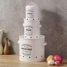 3Pcs Farmhouse Metal Storage Canister Set, Ventilated Potato Onion Garlic Storage Bin With Lid, Kitchen Counter Vegetable Keeper Organizer, Black & White - Black and White - View 11