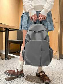 Multifunctional Lightweight Large Capacity Casual Backpack, Solid Black, Pure Polyester Fabric, Laptop And Daily Storage, Unisex, Suitable For All Seasons, Ideal For College, Commuting, Travel, Back To School - Multiple Styles - View 15
