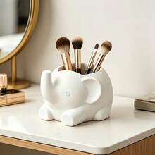 Cute Elephant Shaped Pen Holder Desktop Organizer, Multifunctional Pencil Holder Makeup Brush Storage Box, Cartoon Animal Desktop Decor Stationery Accessory, Suitable For Office, Home, School Scenes - Multicolor - View 1