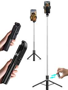 67"/170cm Extendable Aluminum Alloy Selfie Stick Tripod With Fill Light And Bluetooth Remote, Compatible With IOS/Android Smartphones - Ideal For Travel, Vlogging, Live Streaming, Outdoor Photography, Compact And Portable Selfie Stick, Perfect For Vloggers And Travelers - Capture Influencer-Worthy Shots Anytime, Anywhere! Best Selling Product! - Black - View 2