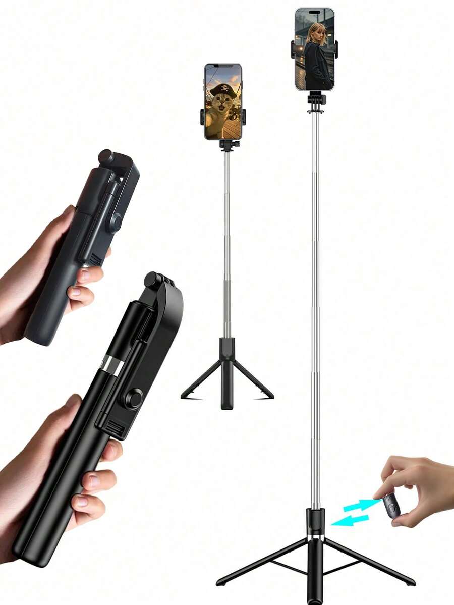 67"/170cm Extendable Aluminum Alloy Selfie Stick Tripod With Fill Light And Bluetooth Remote, Compatible With IOS/Android Smartphones - Ideal For Travel, Vlogging, Live Streaming, Outdoor Photography, Compact And Portable Selfie Stick, Perfect For Vloggers And Travelers - Capture Influencer-Worthy Shots Anytime, Anywhere! Best Selling Product!