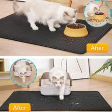 1pc Double Layer Waterproof & Urine-Proof Cat Litter Mat, Suitable For All Types Of Cat Litter, Covered And Self-Cleaning Litter Boxes. Waterproof/Urine-Proof Mat: Bottom Layer Is Waterproof, Non-Slip And Easy To Move - Black - View 7