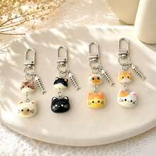1pc/Multi-Piece Unisex Cute Cartoon Cat Resin Pendant, Cute Cat Head Beaded Accessory, Alloy Fish Bone Charm Keychain Bag Pendant - Multicolor - View 1