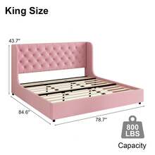 Modern Velvet Upholstered Bed Frame With Curved Wingback Design, Wooden Platform Bed Frame For Bedroom, Full Bed Frame/ Queen Bed Frame/ King Bed Frame/ Full Size Bed Frame/ Queen Size Bed Frame/ King Size Bed Frame,Pink/ White/ Grey - 粉色 - 查看 8