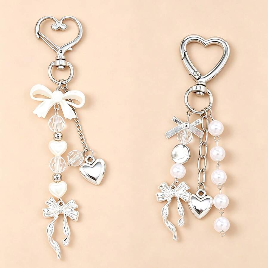 1 Set 2pcs Unisex Faux Pearl Asymmetrical Beaded Keychain Pendant Summer Beach Series Gift For Friends Key Chain Charm - Multicolor - View 1