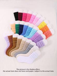 12 Pairs Girls Mid-Calf Socks, Dui Dui Socks, 1-16 Years Old, Simple Solid Color Casual Socks, Preppy Style Versatile, Vintage Pleated Bubble Long Socks - Multicolor - View 7