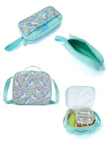 3pcs Unicorn Shiny Glitter Backpack Set, Includes Matching Insulated Lunch Bag And Pencil Case, Perfect For School, Travel And Back To School Season - Multicolor - View 5