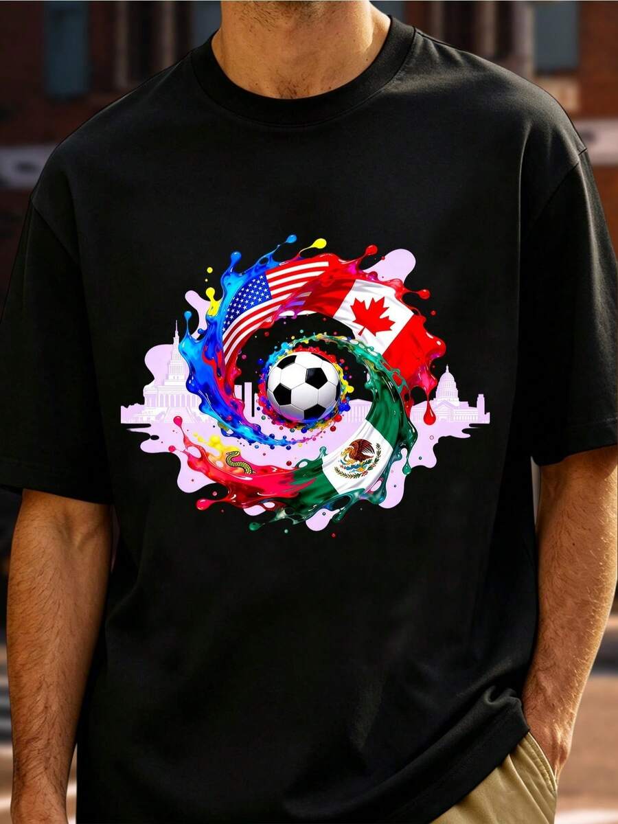 The Men's Football Jersey For The 2026 World Cup Features Vibrant Colors And A Bold Design, Focusing On The Theme Of Football. It Has A F - Black - View 1