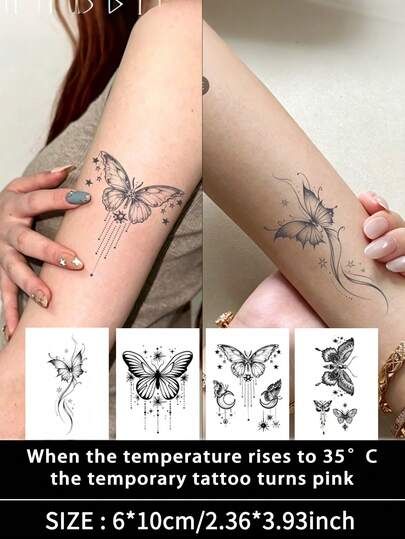 4Pcs Tattoo Y2K Temporary Tattoo Butterfly Waterproof Sweatproof Last For 1-2 Weeks Realistic Herbal Juice Non-Reflective Geometric Faux Black Fake Tattoos For Men And Woman Tattoo Stickers For Arm,Chest,Leg,Waist,Abdomen Modernist Body Art