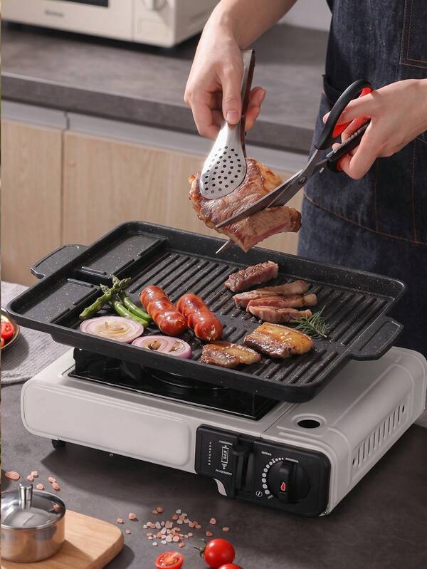 Korean-Style Non-Stick Grill Pan Rectangular Hot Plate Barbecue Pot Portable Oil Spill Baking Tray For Indoor Outdoor BBQ