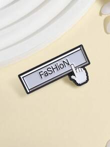 1pc Retro Pixel Click Button Enamel Pin, Computer Cursor Badge With "FaSHioN" Text, Fashion Accessory For Clothes And Backpacks, Gift For Friends - Black and White - View 6