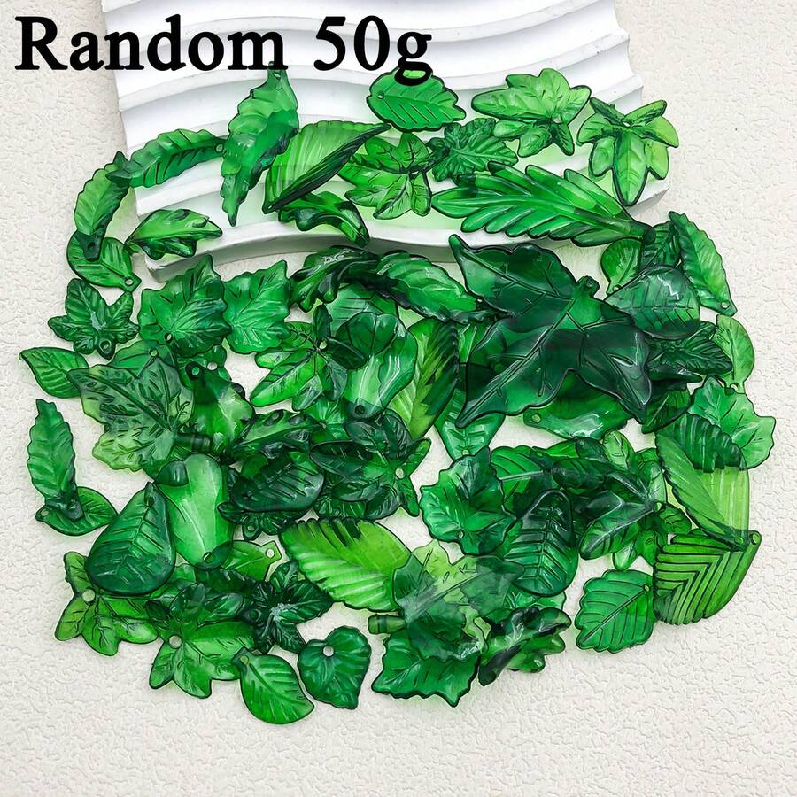 Random 50g Acrylic Dark Green Leaf Pendant Pendant Jewelry Making DIY Earrings Pendant Various Design Charms For Jewelry Making Bracelets Necklace - Green - View 1