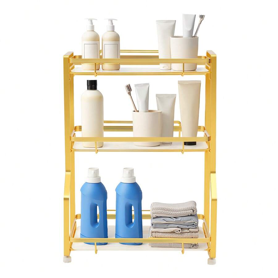 YUNRUX 3-Tier Bathroom Countertop Organizer Shelf Rack Storage - 金色 - 查看 1
