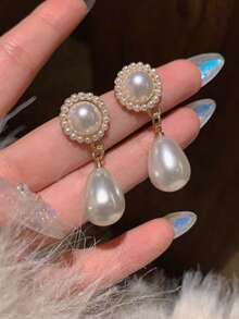 1 đôi bông tai ngọc trai giả tinh tế thanh lịch phong cách cá tính thời trang phù hợp cho phụ nữ đi làm hàng ngày - trắng - Xem 4