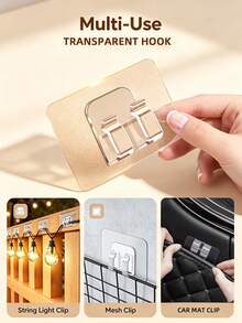 10/100 piezas Ganchos colgantes de plástico transparente - Se pueden usar para fijar alfombrillas de coche, estantes de almacenamiento de baño, luces de cuerda para exteriores, cables de datos - Duraderos, perfectos para colgar luces de Navidad, gestión de cables y organización de cuerdas - Multicolor - Ver 2