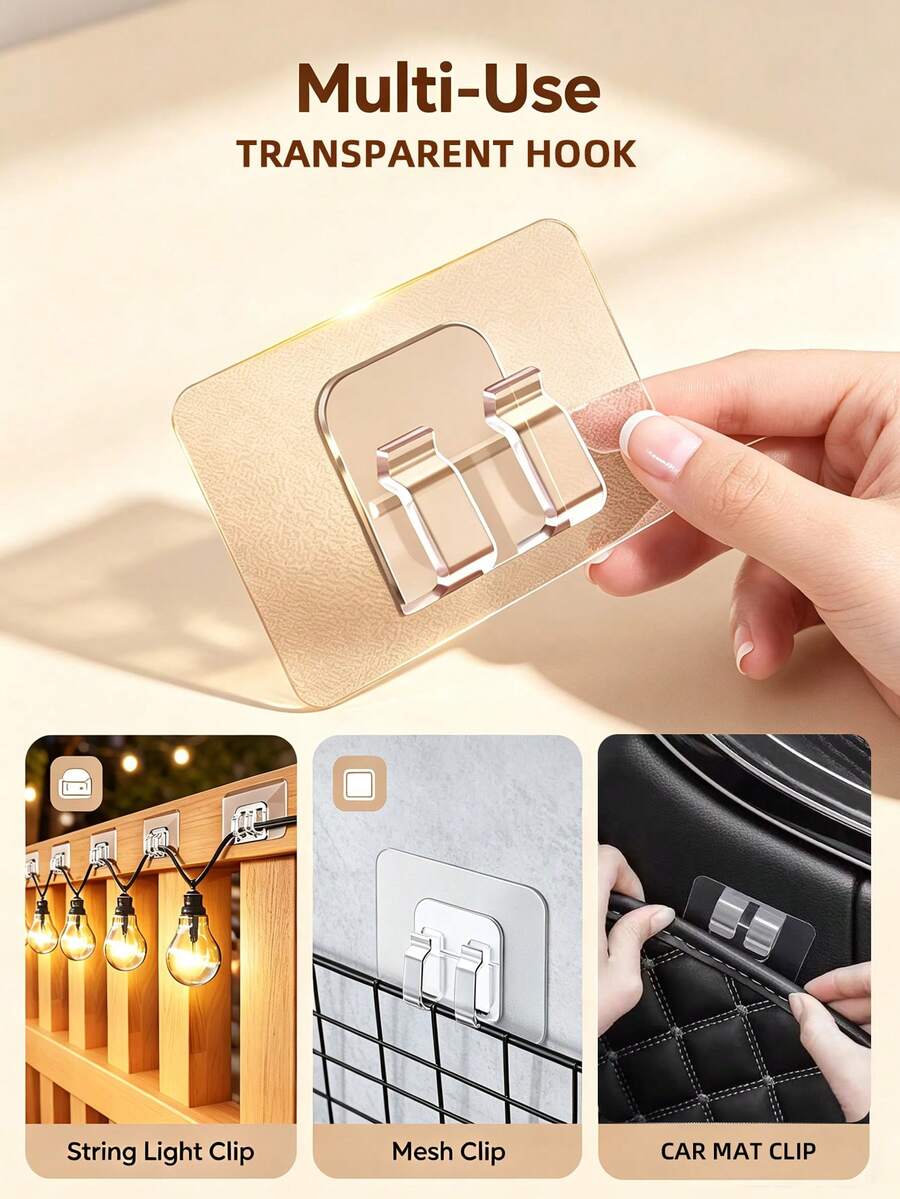 10/100 piezas Ganchos colgantes de plástico transparente - Se pueden usar para fijar alfombrillas de coche, estantes de almacenamiento de baño, luces de cuerda para exteriores, cables de datos - Duraderos, perfectos para colgar luces de Navidad, gestión de cables y organización de cuerdas