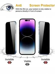 ZYSHI Privacy Anti-Spy Tempered Glass Screen Protector 2pcs Tempered Glass Privacy Screen Protector Anti-Spy Anti-Fingerprint Waterproof Shockproof Compatible With IPhone 16/16 Pro/15/15 Pro Max/13/14 Pro Max17/8plus/11/12/Xr/X/XS/17/17 Air/17 Pro/17 Pro Max/17e Spring Easter Gift - Black - View 3