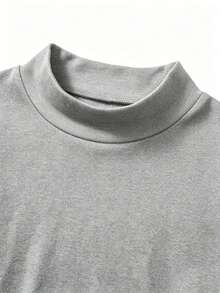Men's Spring/Summer Casual Fashion Versatile Daily Commute Solid Color Mock Neck Short Sleeve T-Shirt - Grey - View 3