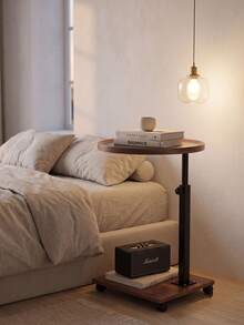 An All-In-One, Adjustable Round Side Table-A Movable Sofa-Side Table Featuring A Modern Living Room Aesthetic And A Space-Saving Design; Suitable For Use Beside Sofas Or Beds, And In Living Rooms, Bedrooms, And Various Other Settings. - Walnut - View 5