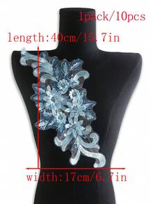 15pcs/Pack Assorted Color Mesh Lace Embroidered Crystal Beaded Handmade Applique, DIY Clothing Accessory, Bridal Dress Decor, Length: 40cm, Width: 17cm - A - View 69