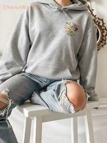 Christian Faith Hooded Sweatshirt The Back Is Printed With The Words "LIVING PROOF OF A LOVING GOD" Along With A Floral Pattern.Unisex Vintage Hoodie - 灰色1 - 查看 2