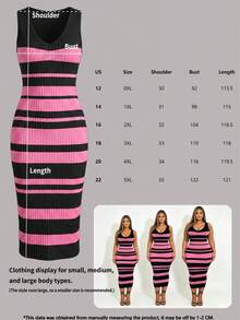 Vestido acanalado sin mangas con estampado para mujer de talla grande, efecto estilizante, para primavera, verano y otoño - Multicolor - Ver 4