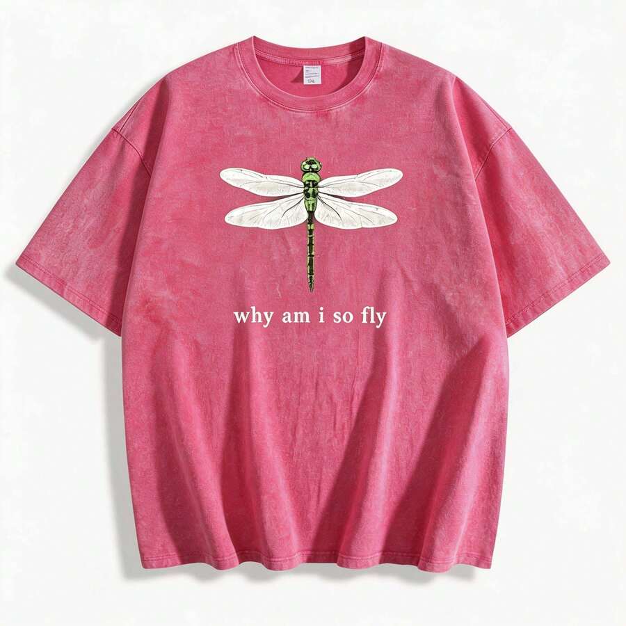 100% Cotton Geographic Inspired Dragonfly Graphic Baby T Shirt For Men And Women | Exquisite Design | Loose And Comfortable | Shirts Y2k - 水洗紅色 - 查看 1