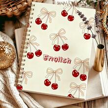 1PC A5 Cherry Design Hard Shell Spiral Notebook, University Standard Grid, Suitable For Office And Study Use, Is A Great Gift For Teachers And Students, Using High-Quality Paper, Is The Ideal Gift For Christmas. - Multicolor - View 5