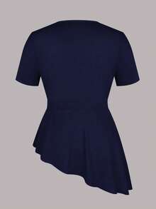 Summer New Plus Size Women Elegant Elegant Solid Color Top And Sexy Bodycon Skirt 2-Piece Set - Royal Blue - View 8