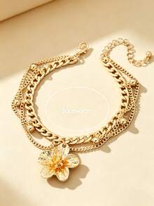 1pc Vacation Style Line Tassel Golden Flower Multi-Layer Anklet For Women (Excluding Gift Box) - Gold - View 4