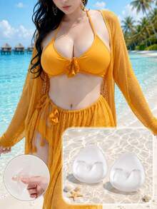 1Pair Invisible Silicone Bra Inserts, Waterproof Reusable Push Up Bikini Pads, Soft Thickened Bust Enhancer Cups For Swimwear, Bras & Dresses - Multicolor - View 2