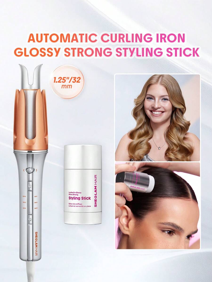 SHEGLAM HAIR It-Curl 一鍵式即時捲髮棒 - 32mm+亮澤強力造型棒,自動捲髮器,3 檔溫度,快速加熱,自動斷電,防燙觸感即時捲髮器,打造完美髮型 - 查看 1