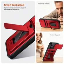 Card Holder Stand Phone Case Integrated Slide Lens Cover + Card Slot Storage + Hidden Stand 3-In-1 Function, Full Coverage Lens Protection, Dustproof & Scratch-Resistant, Easy Card Storage, Horizontal & Vertical Dual-Use Stable Support, Compatible With IPhone 16/17, / And More - Red - View 8