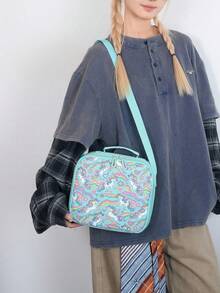 3pcs Unicorn Shiny Glitter Backpack Set, Includes Matching Insulated Lunch Bag And Pencil Case, Perfect For School, Travel And Back To School Season - Multicolor - View 9