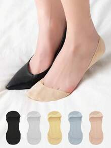 chuanwa（2） 1/5/10 Pairs Women Invisible No Show Non Slip Silicone Gel Bottom Thin Breathable Liner Socks Low Cut Hidden Boat Socks - Multicolor - View 2
