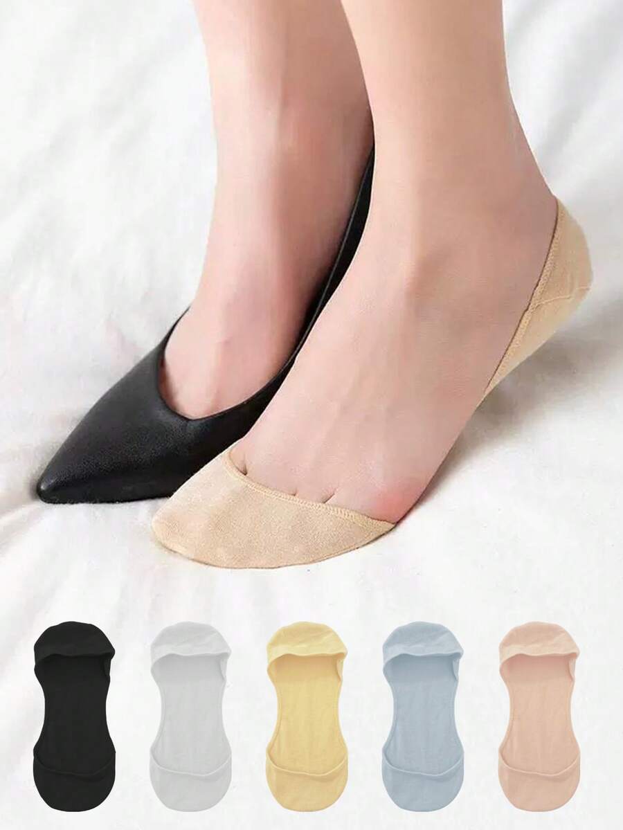 chuanwa（2） 1/5/10 Pairs Women Invisible No Show Non Slip Silicone Gel Bottom Thin Breathable Liner Socks Low Cut Hidden Boat Socks