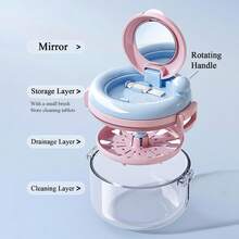 Dental Denture Cleaning Box, Orthodontic Retainer Storage Case, Cleaning Soaking Cup With Drainage Slot, Storage Container For Soaking Items, Suitable For Travel Cleaning, Equipped With Mirror And Brush - A - View 6