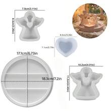 SILIKE LUFEI 4pcs Resin Silicone Mold Set With Heart Angel & Heart Dish & Round Tray, Suitable For Making Epoxy Resin, Plaster, Candle, Aromatherapy Products, Home Decor, Wedding Table Display - Silicone Mold - View 2