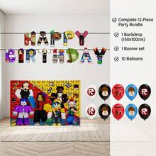 Roblox 12pcs Party Decorations Background Decor, 1Set/15pcs Banner Balloons For Birthday And Graduation Party, Suitable For Thanksgiving, Halloween And Christmas Events, Ideal For Celebrations, Gatherings And Unique Occasions, Holiday Gift - ROBLO Balloon Banner Background - View 6