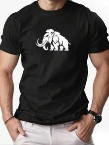 Manfinity Men Mammoth Elephant Print Crew Neck Short Sleeve Teeback To School Urlaub Must Have España Camiseta - 黑色 - 查看 6