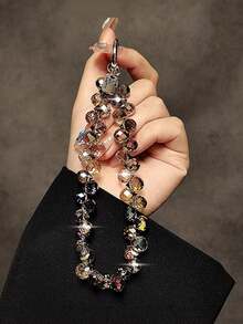 Glitter Beaded Phone Accessories Chain - Shiny Transparent Beads, Phone Lanyard, Keychain, Compatible With Apple/ Phone Cases, Plastic Material - Amber - View 7