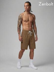 Zenbolt Men's Casual Loose Fit Waffle Knit Shorts, Elastic Waistband With Adjustable Drawstring, Functional Side Pockets, Minimalist Design - Khaki - View 3