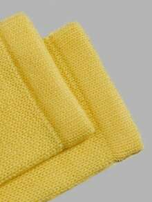 Soft Pale Yellow Skin-Friendly Knitted Long Sleeve Dress, Classic Round Neck Elastic Slim Fit Short Dress With Irregular Wavy Ruffle Hem Design, - Yellow - View 5