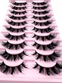 New 10Pairs Manga Eyelashes Natural Spiky Mink Lashes Natural Curl Full Strip Faux Mink Lash Spikes Wispy Thick Soft Fake Lashes Extension Makeup - 黑色 - 查看 9
