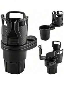 1pc Multi-Function Rotating Car Cup Holder, Cross-Shaped Divider Design, Double-Layer Storage Rack, Adjustable Car Cup Holder Extender. Suitable For Various Car Cup Holders, This Multi-Function Dual Cup Holder Also Includes Phone Holder And Essential Oil Storage Space. Ideal Gift For Thanksgiving, Christmas Or New Year. Carbon Fiber Texture Car Cup Holder, Perfect For Placing Drinks. - A - View 5