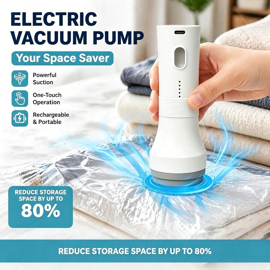 2-In-1 Vacuum Machine With Vacuum & Inflation Functions.  Portable Design, Ideal For Pool Floats, Air Beds, Mattresses, Swim Rings, Inflatable Mats & Toys. Also For Vacuum Storage Bags And Clothes Organization.  Ideal For Home And Outdoor Camping.