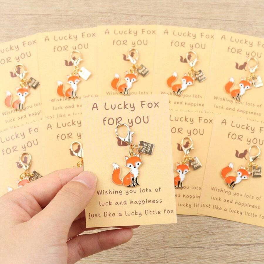 10pcs Cute Fox Keychain With Good Luck Tag, Positive Support Gift, Backpack Decoration, Women & Men Fashion Gift, Perfect Holiday Gift, Birthday Gift - Multicolor - View 1