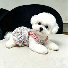 Cute Floral Pumpkin Strap Dress For Small Puppies, Breathable Vest Dress For Bichon Frise And Teddy Dogs In Summer - Watermelon Pink - View 4